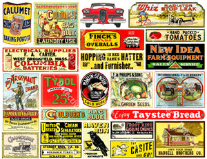 Vintage Advertising Stickers, Dollhouse Signs, Antique Model Railroad Decals, City Scenery, General Store & City Billboard Signs, 1084