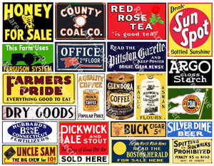 Vintage Advertising Stickers, Dollhouse Signs, Antique Model Railroad Decals, City Scenery, General Store & City Billboard Signs, 1085