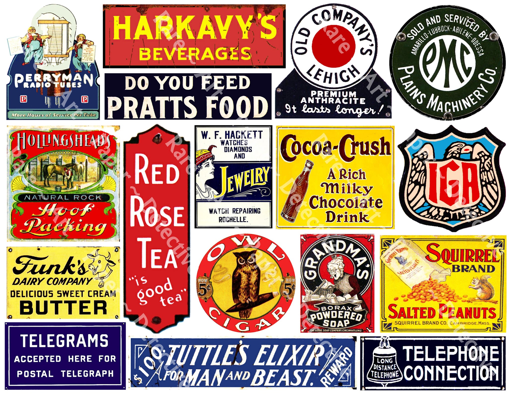 Model Railroad Sign Stickers, Vintage Dollhouse Advertising, City Scenery, General Store & City Billboard Signs, 1086