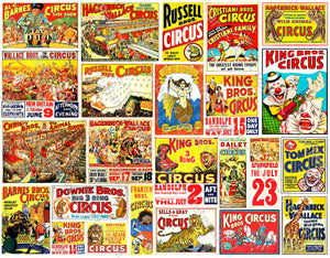 Circus Signs & Billboards for Trains and Dollhouses, Sticker Sheet, 24 Multi Scale Hobby Images for Dioramas, 1102