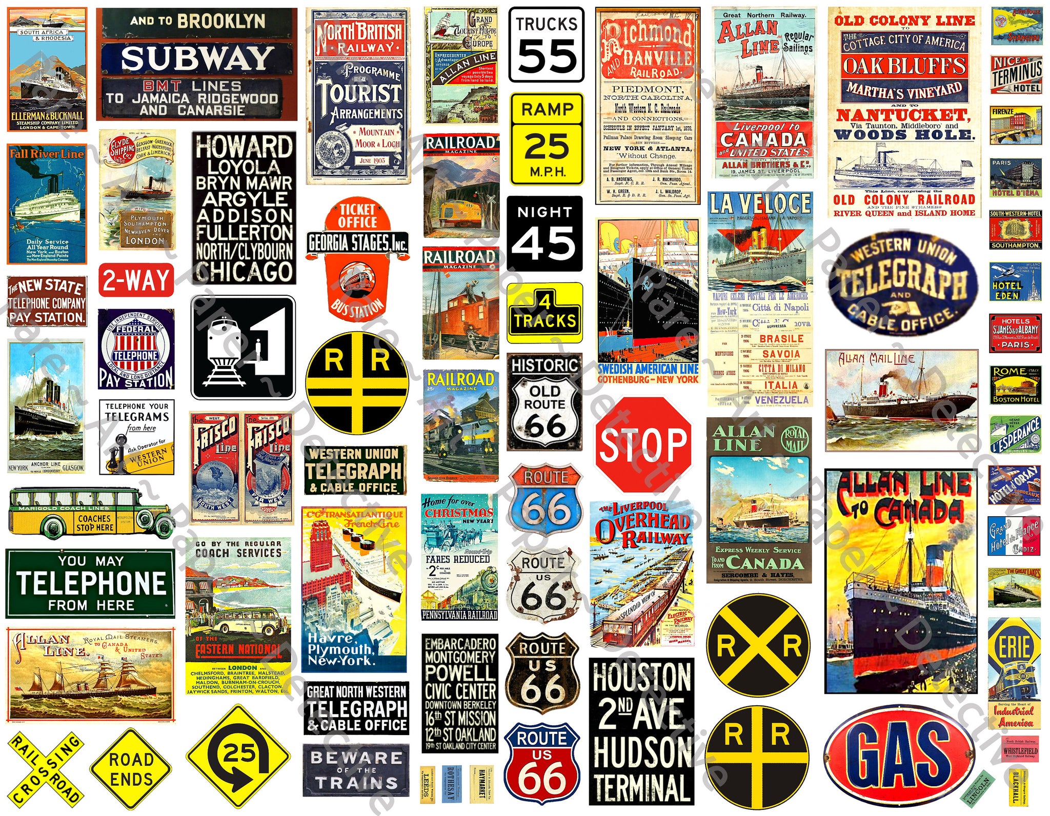 Model Train & Dollhouse Signs, CUT and PEEL Sticker Sheet, 75 Multi Scale Hobby Images, 1111