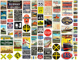Model Train & Dollhouse Signs, CUT and PEEL Sticker Sheet, 75 Multi Scale Hobby Images, 1111