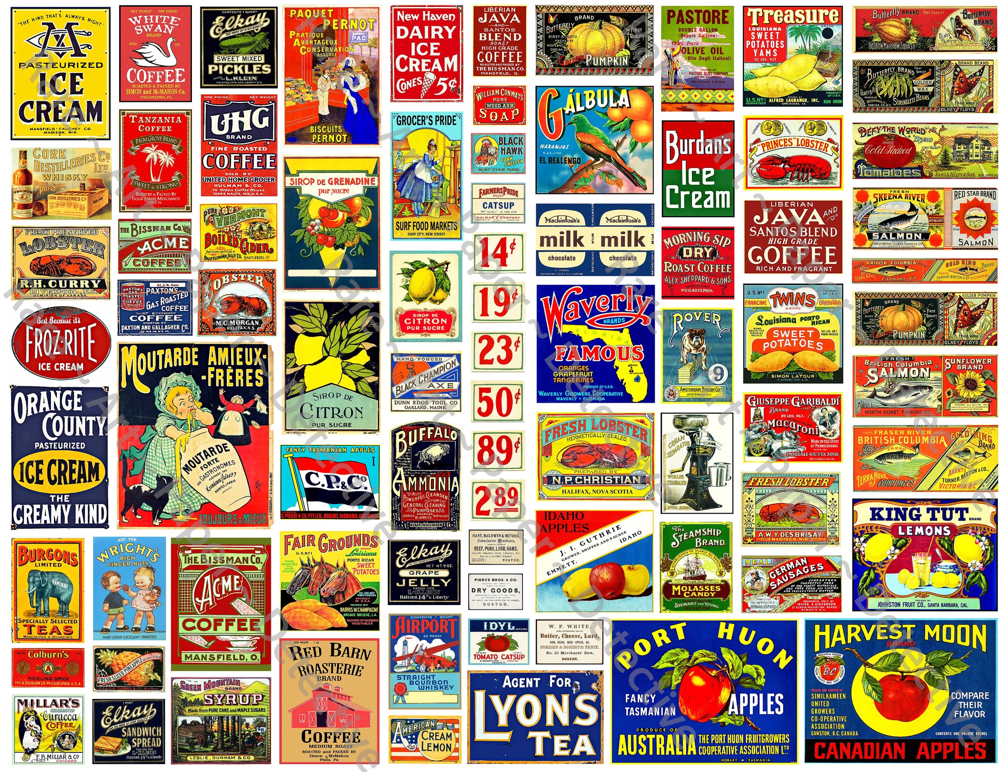 Grocery & Pantry Dollhouse & Train Signs, CUT and PEEL Sticker Sheet, 79 Multi Scale Hobby Images, 1112