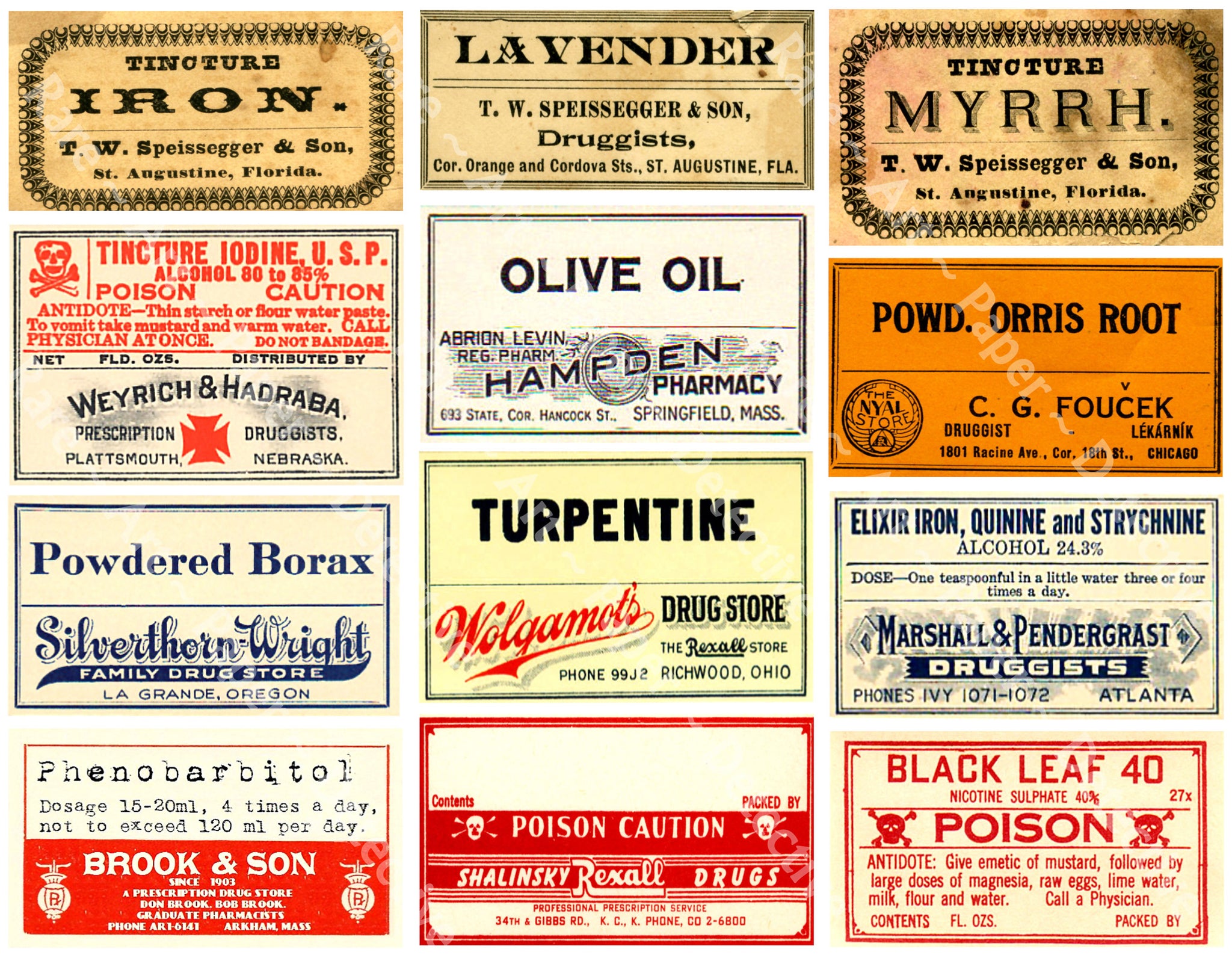 Medicine Label Stickers & Bathroom Décor, Apothecary Cabinet, Cut and Peel Decal Sheet, 1118