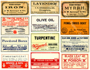 Medicine Label Stickers & Bathroom Décor, Apothecary Cabinet, Cut and Peel Decal Sheet, 1118