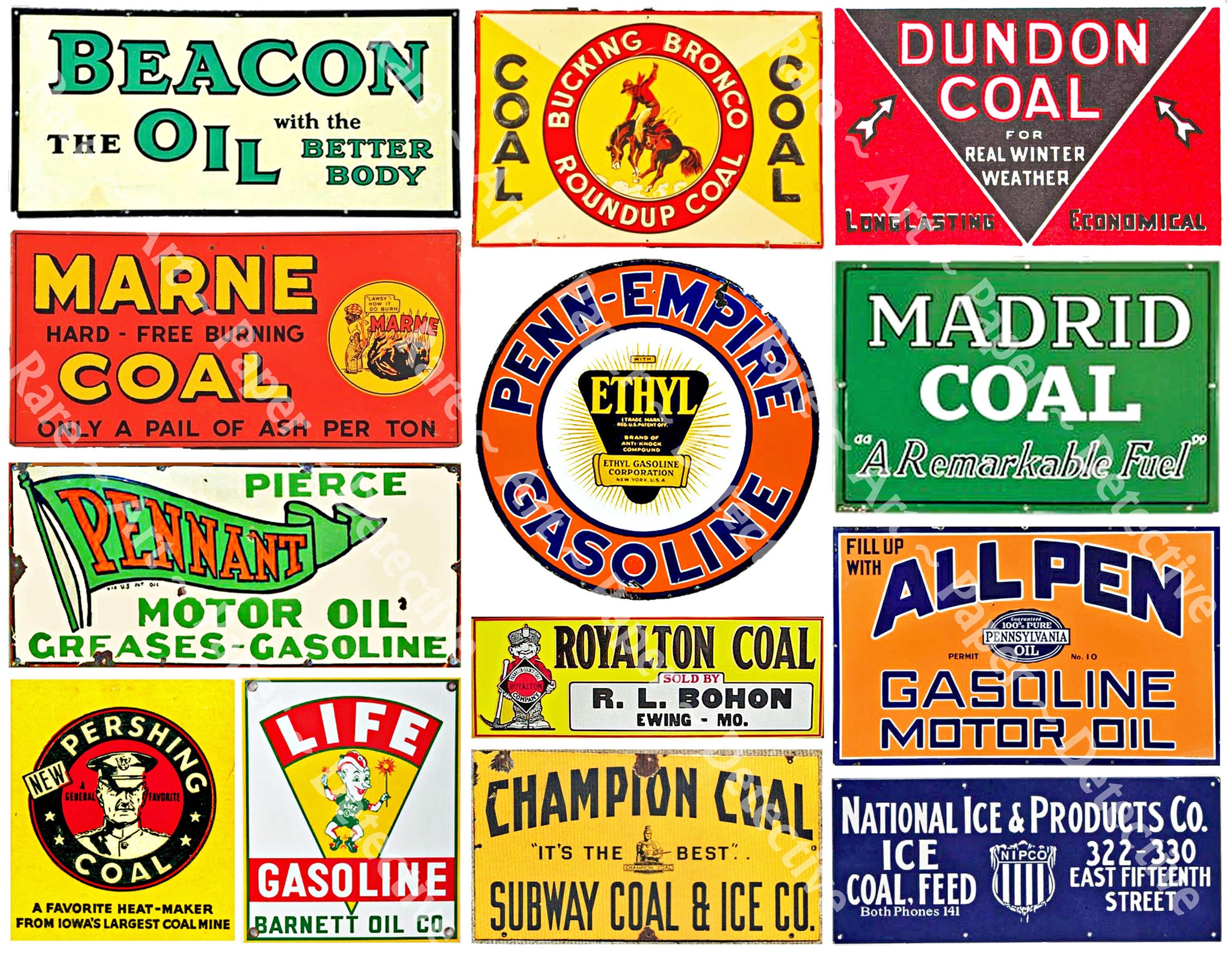 Oil, Coal & Ice Company Sign Stickers, 13 Vintage Advertising Decals, Vintage Label Art, Sheet #111