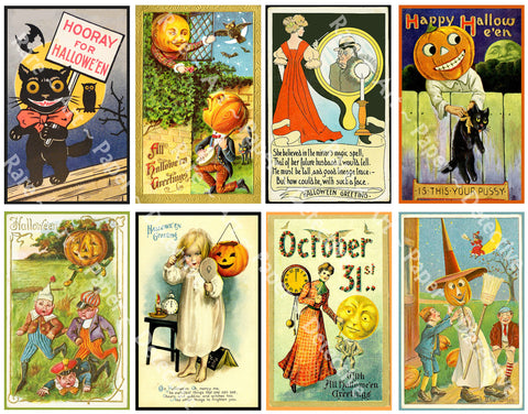 Halloween Stickers, Antique Halloween Postcard Images & Spooky Clip Art, Autumn Décor, Halloween Party Novelty, 1127