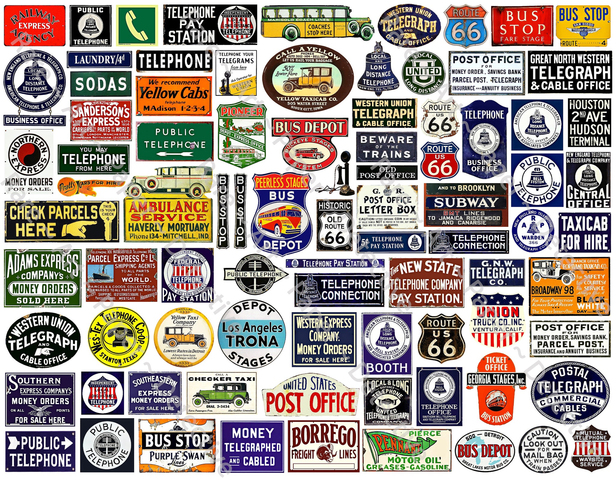 Model Train & Dollhouse Signs, CUT and PEEL Sticker Sheet, 86 Multi Scale Hobby Images, 1129