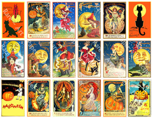 Vintage Halloween Stickers, Mini Victorian Halloween Postcard Images & Spooky Illustrations, Halloween Party Novelty, 1131