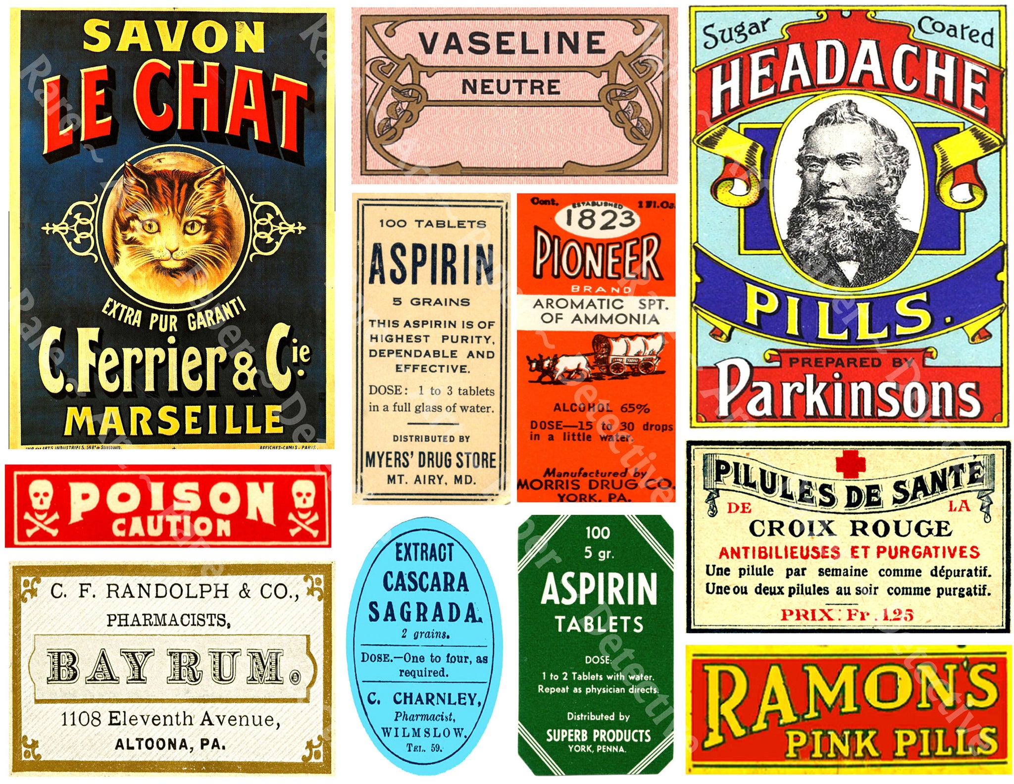 Medicine Cabinet Labels, Apothecary Pharmacy Bottle Stickers, Cut and Peel Decal Sheet, 1132