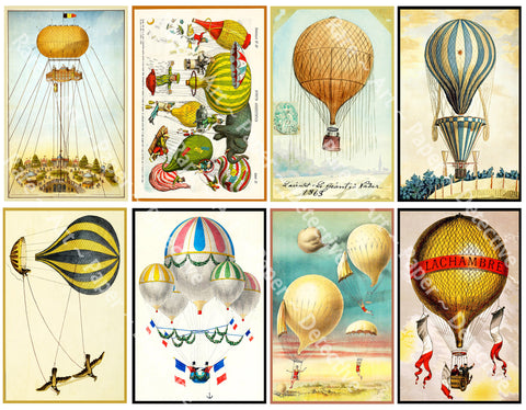 Antique Hot Air Balloon Illustration Stickers, 4" Tall Decals for Home Décor Projects, Cut & Peel Sheet, 1141