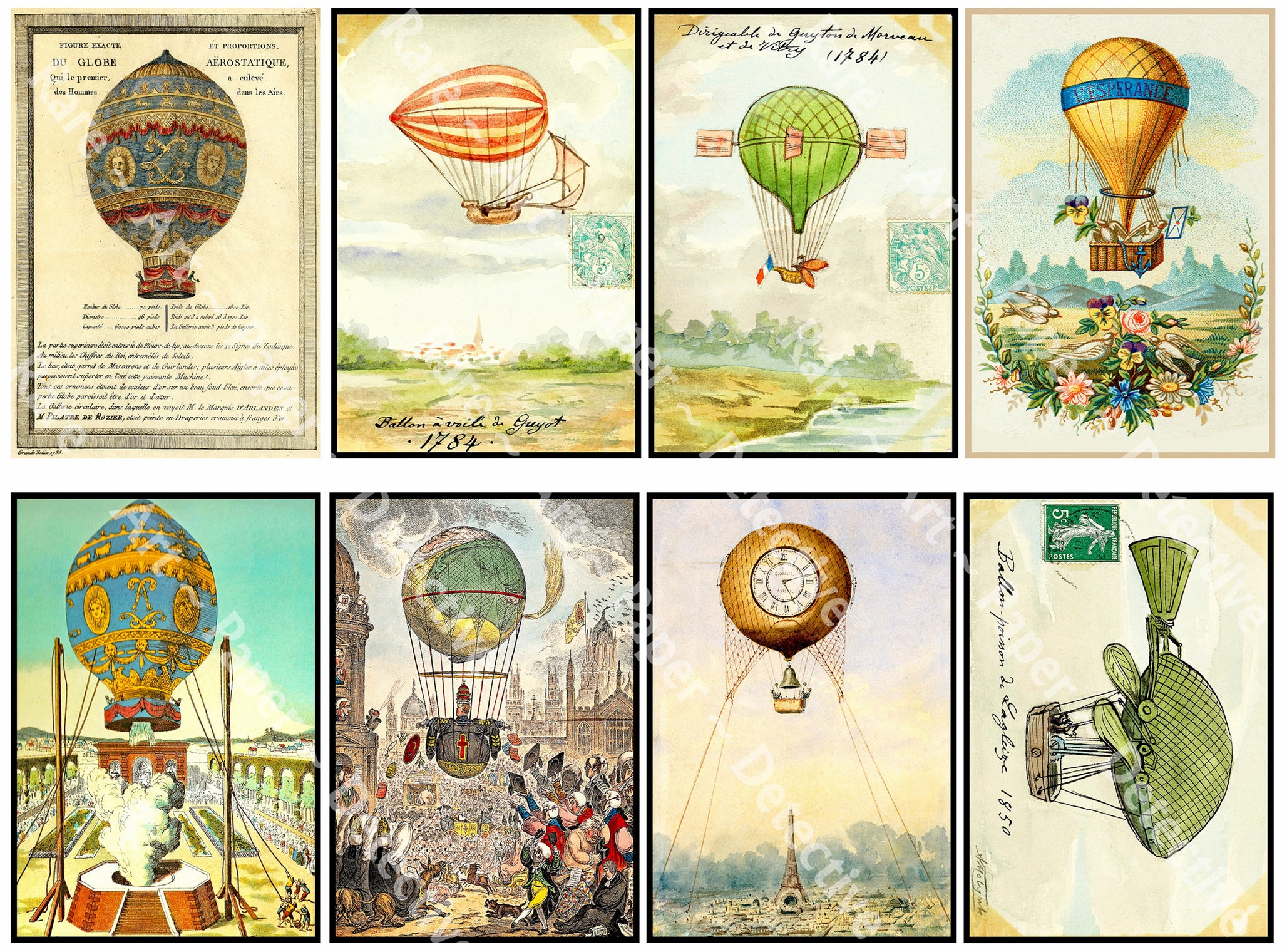 Copy of Antique Hot Air Balloon Illustration Stickers, 4" Tall Decals for Home Décor Projects, Cut & Peel Sheet, 1147