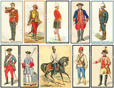Military Uniform Illustrations, Colorful Antique Style Uniforms for Scrapbooks, Junk Journals, 4" Tall Stickers, Cut & Peel Sheet, 1159