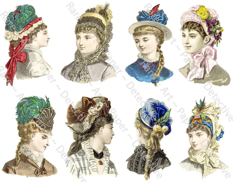 Victorian Women Stickers, Antique Ladies Portraits, Vintage Pictures of Women, Fashions & Hats, Paper Doll Accent, CUT and PEEL Sheet, 1162