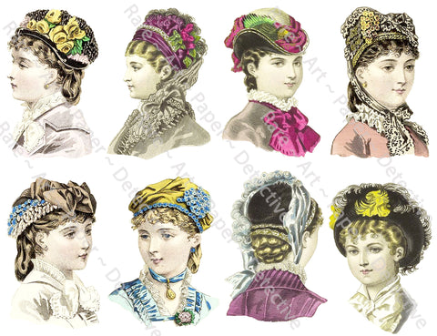 Victorian Women Stickers, Antique Ladies Portraits, Vintage Pictures of Women, Fashions & Hats, Paper Doll Accent, CUT and PEEL Sheet, 1163