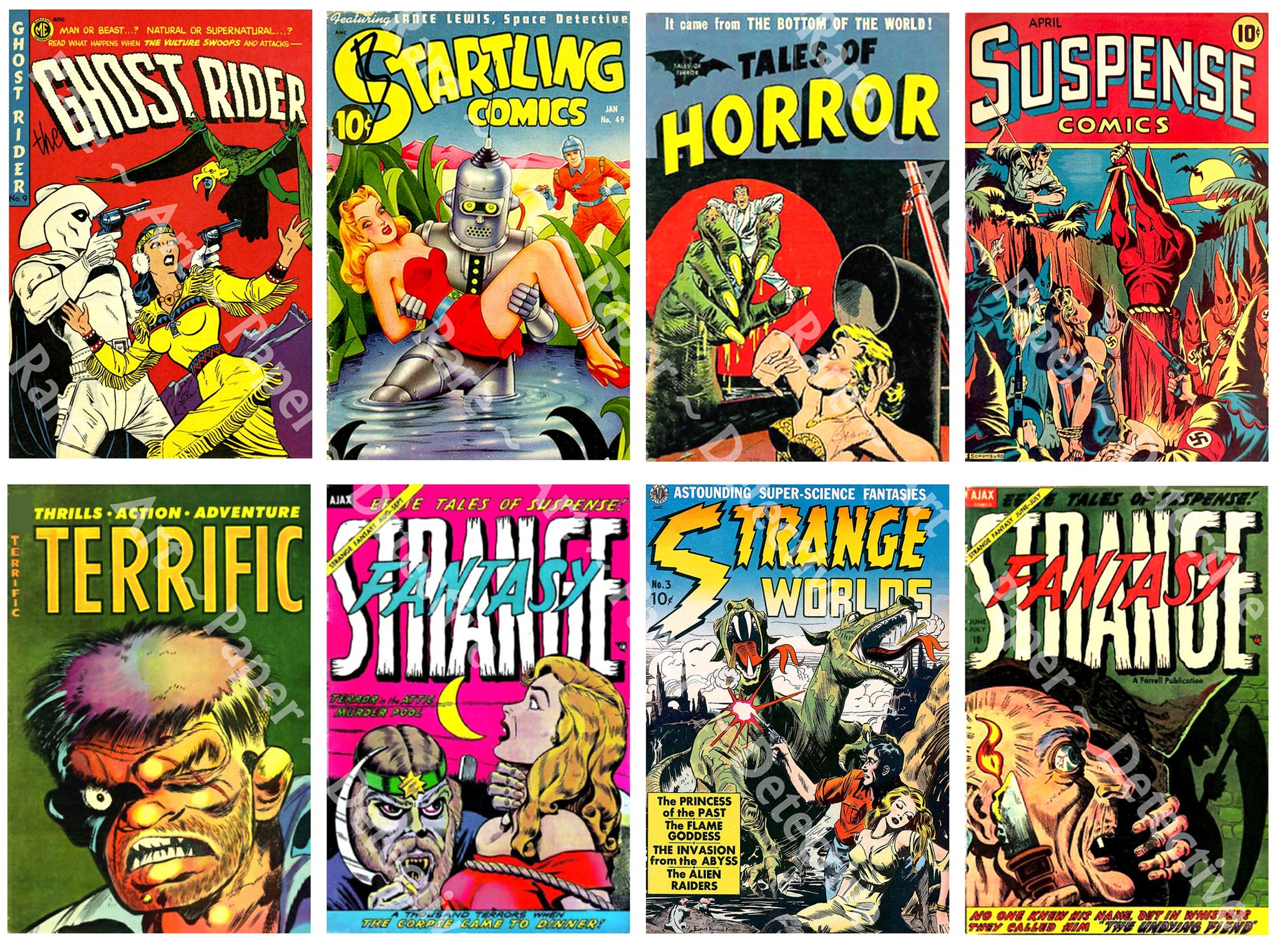 1950's Horror Comic Book Covers, Classic Horror Comics, Vintage Halloween Sticker Décor, 2.5" x 4" Tags, DIY Projects and Décor, CUT & PEEL Sheet, 1180
