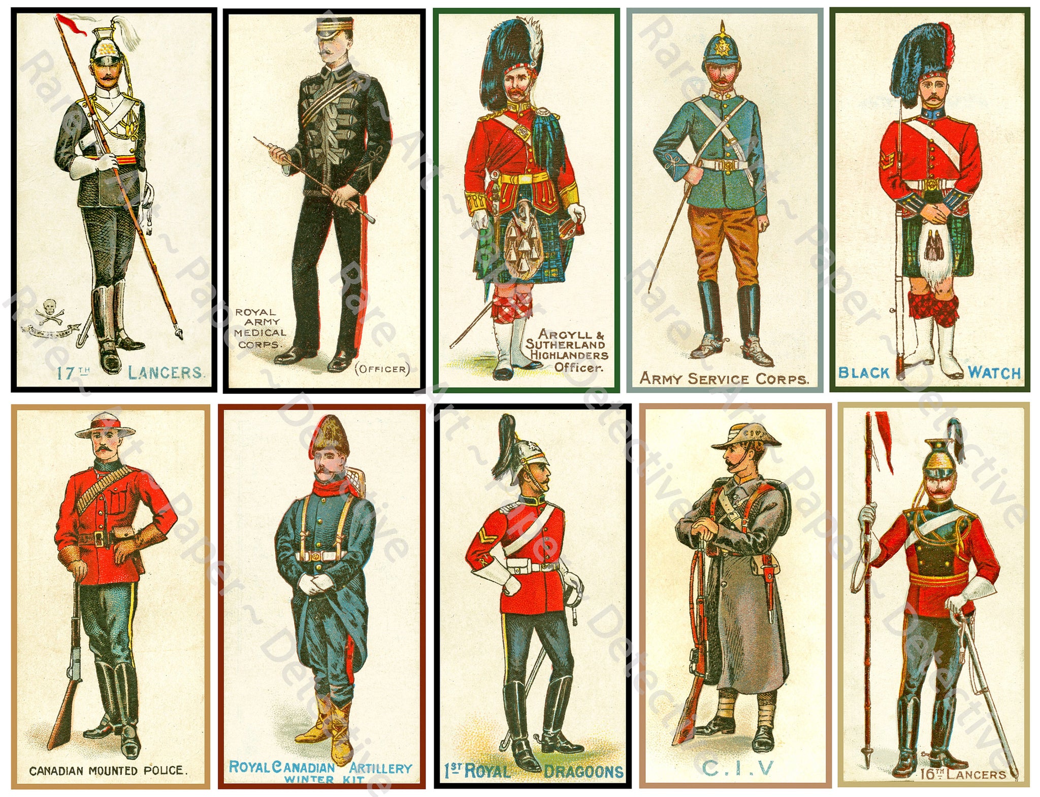 Military Uniform Illustrations, Colorful Antique Style Uniforms for Scrapbooks, 4" Tall Stickers, Cut & Peel Sheet, 1191