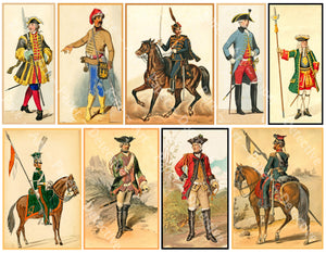 Military Uniform Illustrations, Colorful Antique Style Uniforms for Scrapbooks, 4" Tall Stickers, Cut & Peel Sheet, 1192