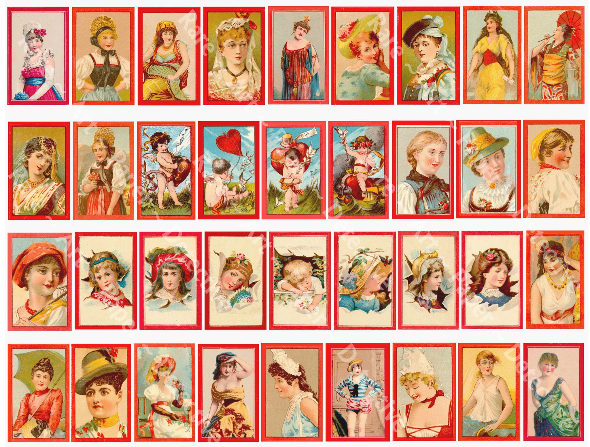 Lady & Children Illustration Clip Art Tag Stickers, 1890's Match Label Drawings, Primitives, 1.75" Tall Each, CUT and PEEL Sheet, 1193