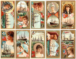 Steamship Advertising Card Stickers, An Antique Inspired Steamer Lines featured on each card, 4" Tall Stickers, Cut & Peel Sheet, 1195
