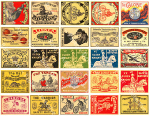 Vintage Safety Match Label Stickers, Authentic Sizes, 2" wide each, 25 Pcs. Junk Journals CUT & PEEL Sticker Sheet, 1202