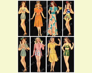 Paper Doll Figures, Altered Art Ephemera Stickers, Antique Inspired Paper Dolls, 5.25" Tall Stickers, Cut & Peel Sheet, 1205
