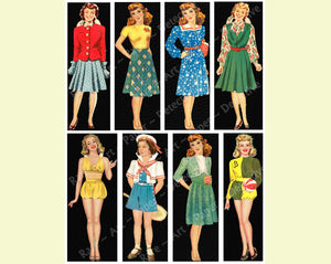 Paper Doll Figures, Altered Art Ephemera Stickers, Antique Inspired Paper Dolls, 5.25" Tall Stickers, Cut & Peel Sheet, 1207