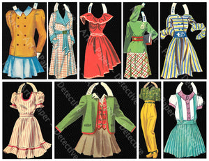 Paper Doll Clothing, Altered Art Ephemera Stickers, Vintage Paper Dolls, 4" Tall Stickers, Cut & Peel Sheet, 1208
