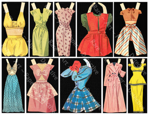Paper Doll Clothing, Altered Art Ephemera Stickers, Vintage Paper Dolls, 4" Tall Stickers, Cut & Peel Sheet, 1210
