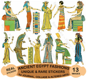 Egyptian Graphics & Fashions, Sticker Sheet, Junk Journal and Clip Art Collage, Antique Egypt Theme Scrapbook, CUT and PEEL Sheet, 1225