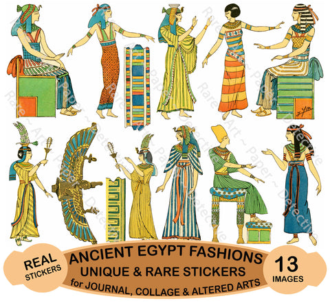 Egyptian Graphics & Fashions, Sticker Sheet, Junk Journal and Clip Art Collage, Antique Egypt Theme Scrapbook, CUT and PEEL Sheet, 1225