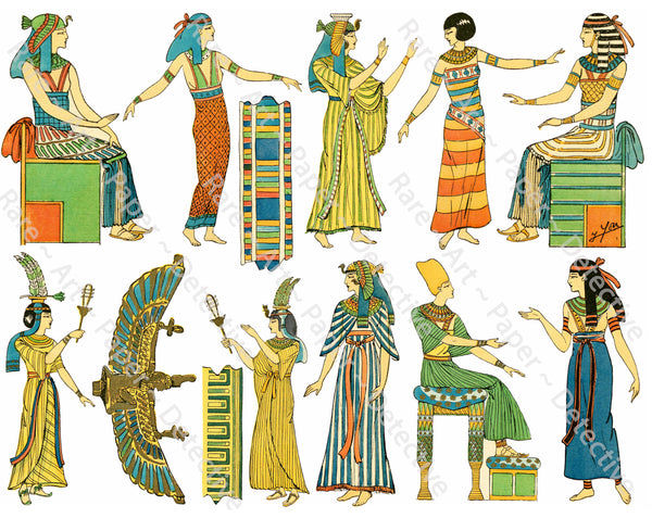 Egyptian Graphics & Fashions, Sticker Sheet, Junk Journal and Clip Art Collage, Antique Egypt Theme Scrapbook, CUT and PEEL Sheet, 1225