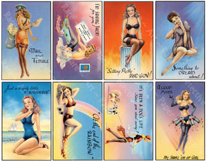 Sassy & Risqué Stickers, 8 Vintage Style Old Fashioned Postcard Images, 4" x 2.5" each, Romantic Ephemera CUT & PEEL Sheet, 1257