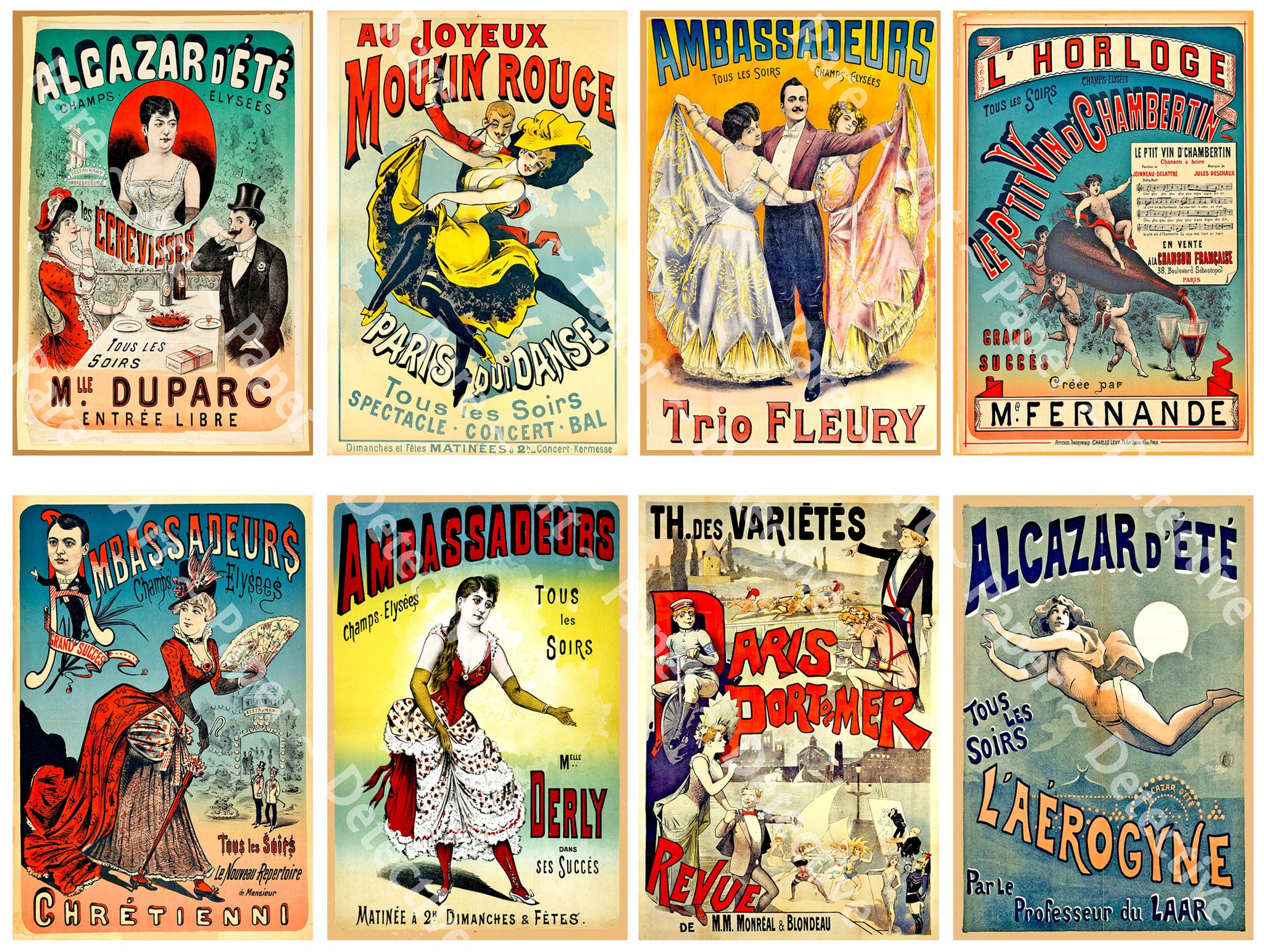 French Poster Stickers, Vintage Advertising for Altered Arts & Collage, 2.5" x 4" Tags, DIY Projects and Décor, CUT & PEEL Sheet, 1270