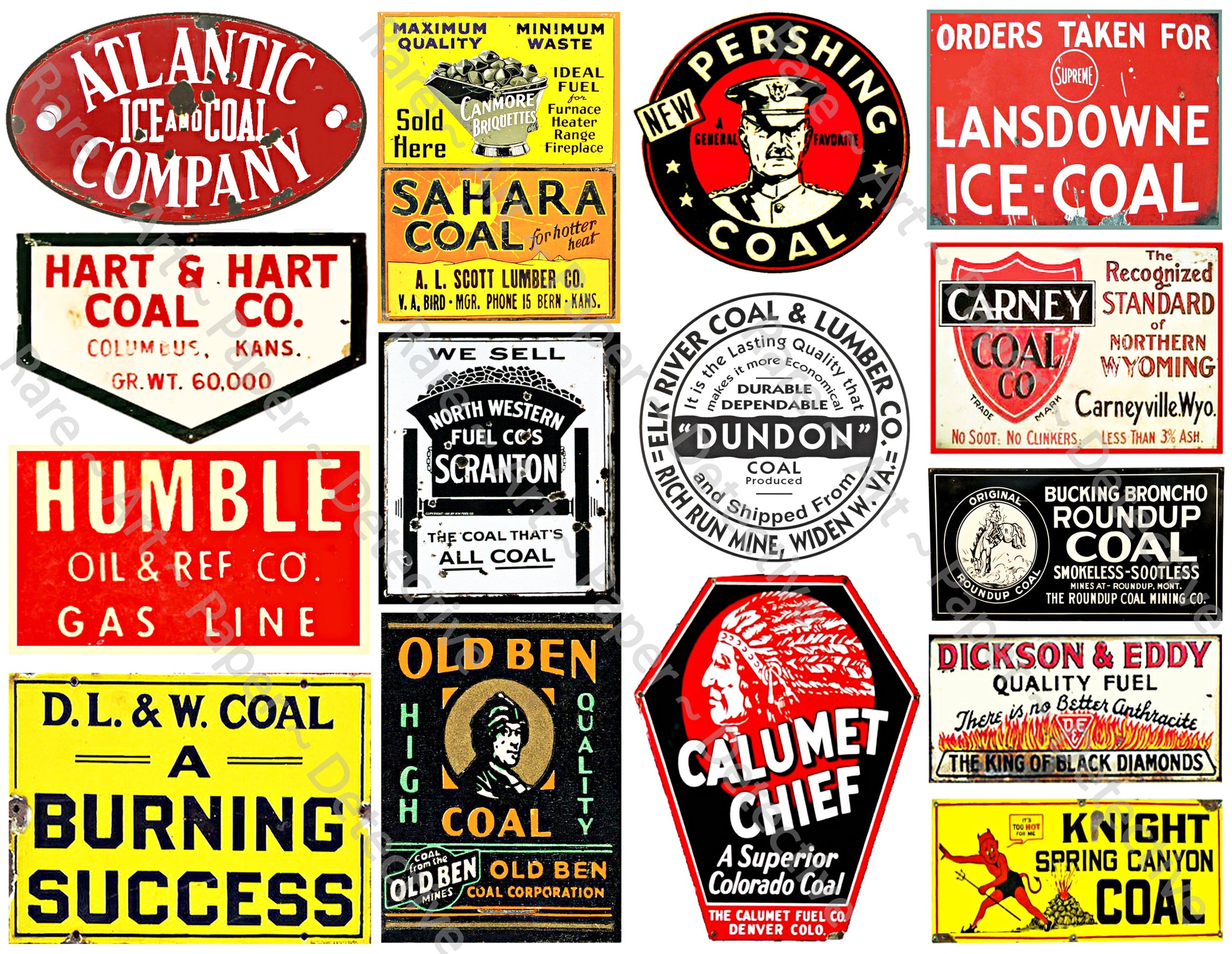 Coal & Ice Company Sign Stickers, 15 Vintage Advertising Decals, Vintage Label Art, Sheet #274