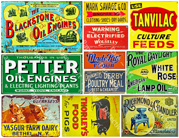 HUGE SET of Vintage Advertising Sign Stickers for Model Train & Dollhouse Miniatures, 50 Pcs. Set, 4 Sheets, 8.5" x 11" each, Pack 29