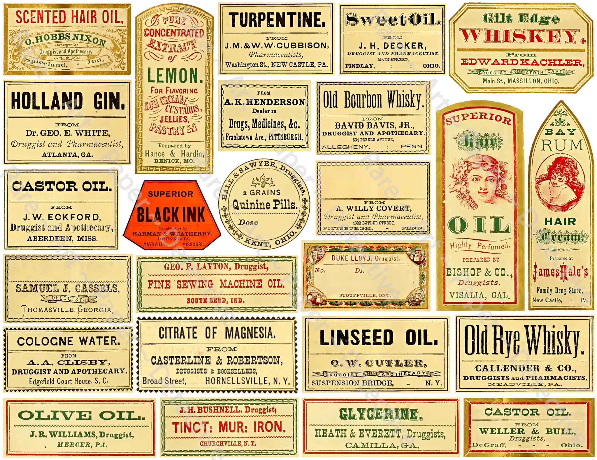 Medicine Cabinet Labels, 25 Authentic Looking Apothecary Label Stickers, Pharmacy & Druggist Decal Set #370Q