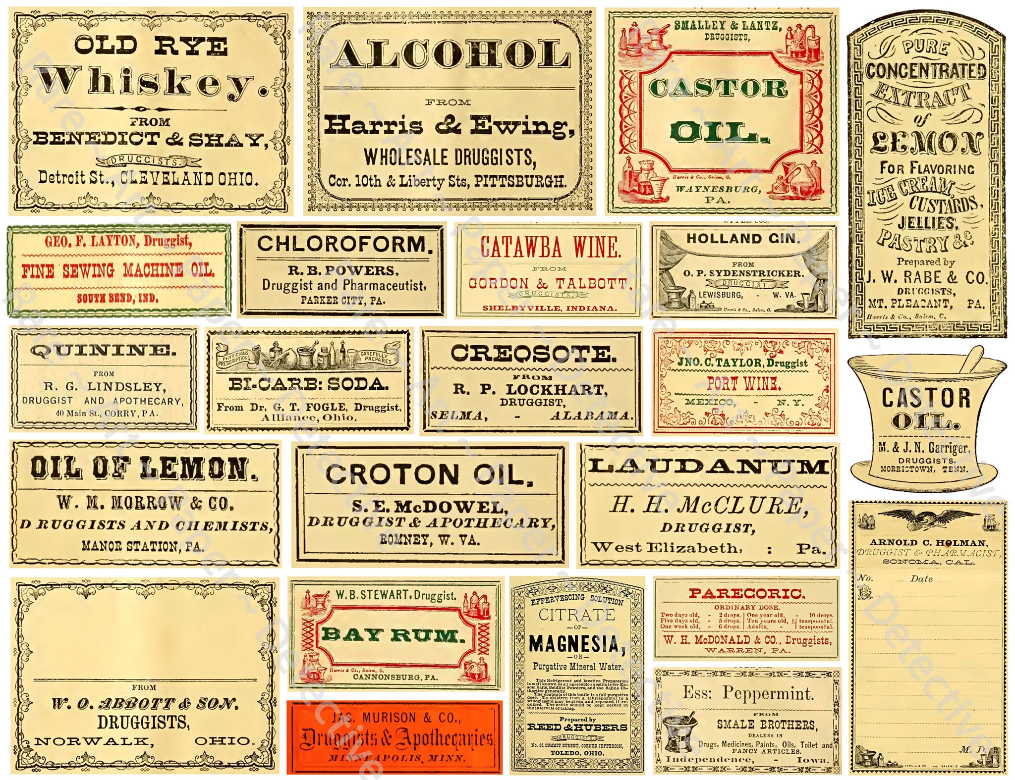 Medicine Cabinet Labels, 23 Authentic Looking Apothecary Label Stickers, Pharmacy & Druggist Decal Set #371Q