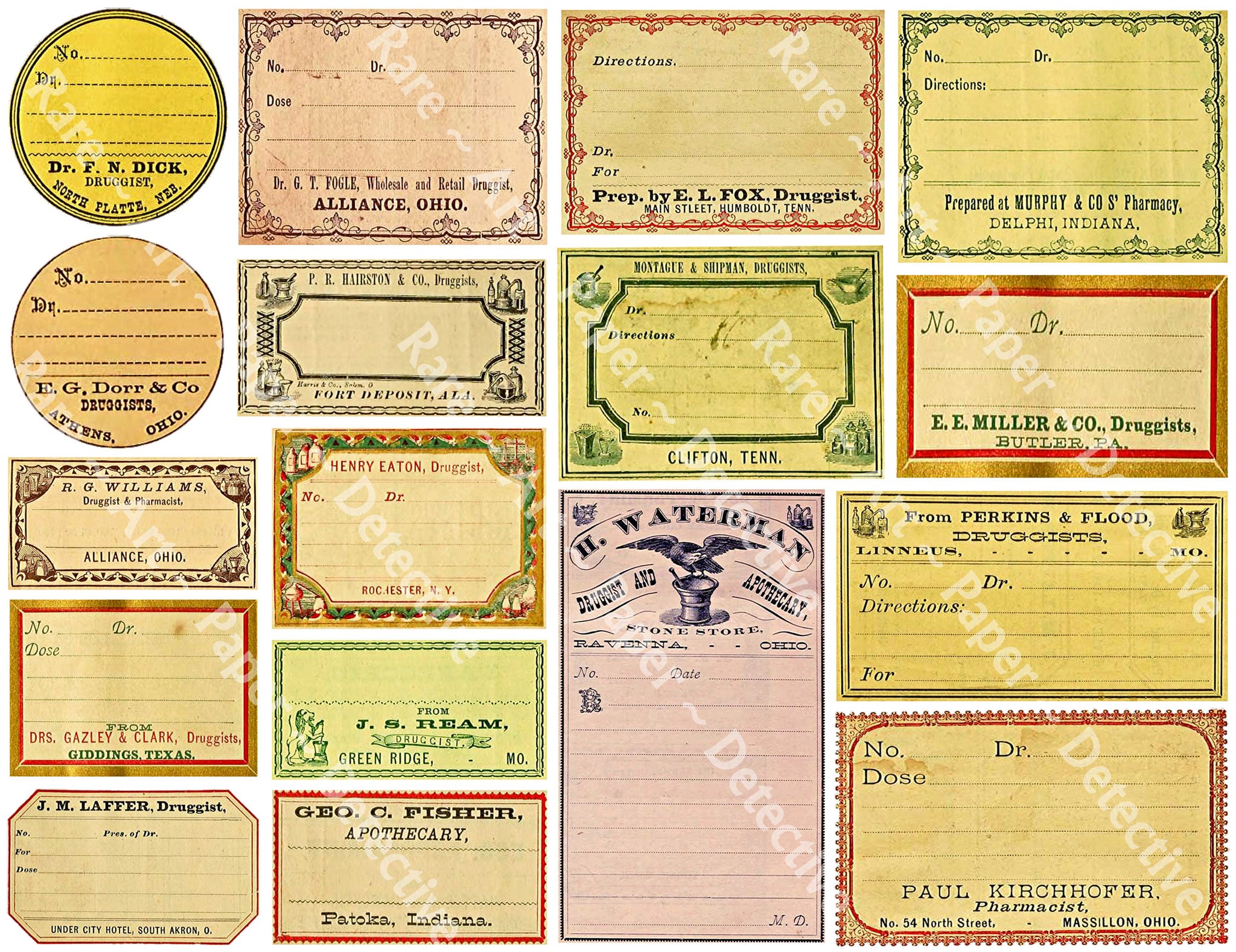 Blank Apothecary Label Stickers, Bathroom Storage Labels, Pharmacy & Druggist Decal Set #372