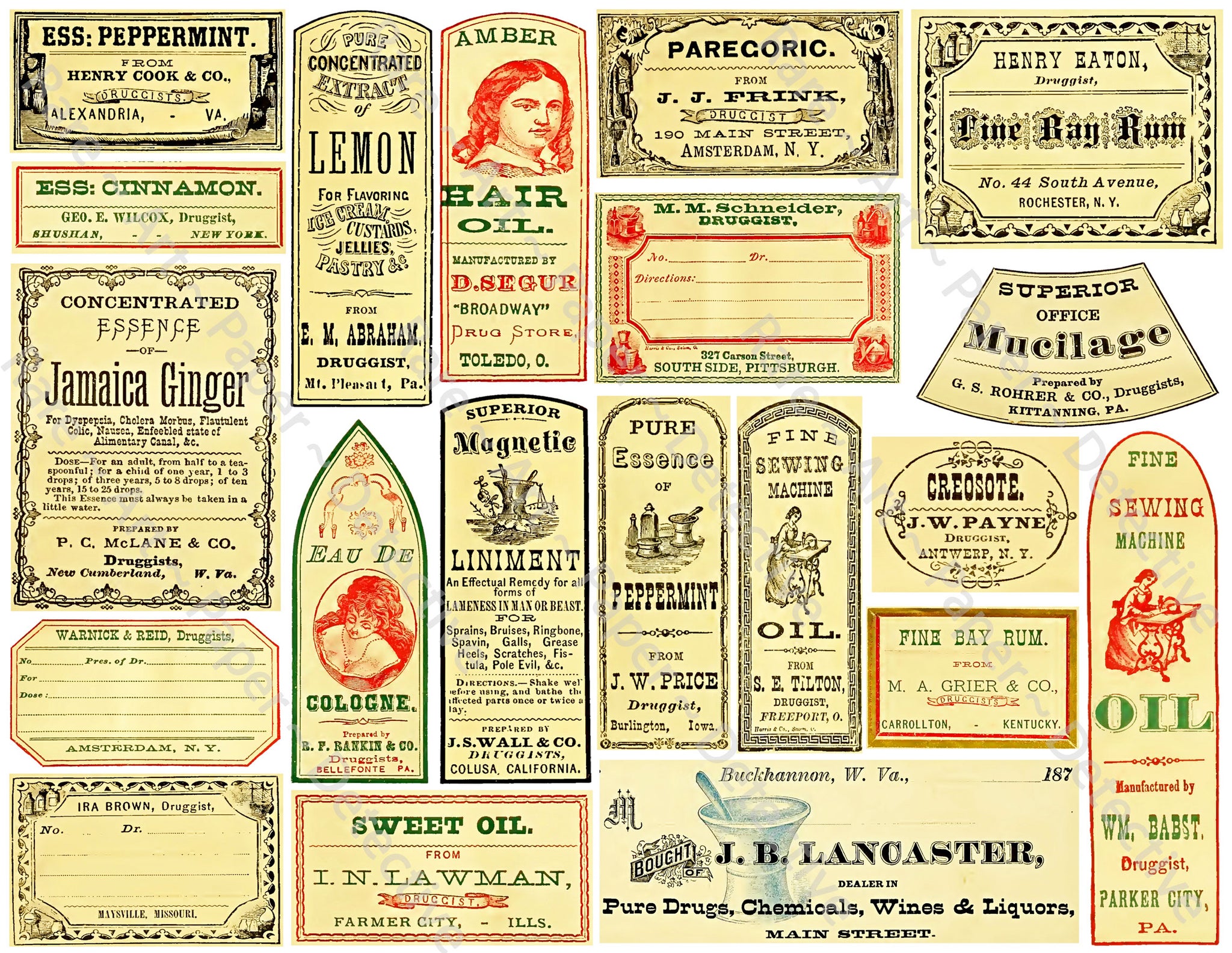 Medicine Cabinet Labels, 21 Authentic Looking Apothecary Label Stickers, Pharmacy & Druggist Decal Set #375Q