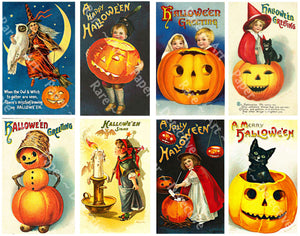 Halloween Holiday Stickers, Vintage Halloween Postcard Decals & Spooky Clip Art, Black Cats & Pumpkins, Halloween Party Novelty, 382