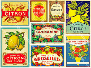 Kitchen Stickers & Decoration, Sirop De Citron Labels, 8 Vintage French Labels, Lemon Syrup, Antique Kitchen Labels, Citrus Crate Label, 387