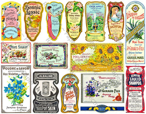 Bathroom Decor & Apothecary Sticker Sheet, 16 Elegant Perfume, Cologne & Toilet Water Labels, Set #40