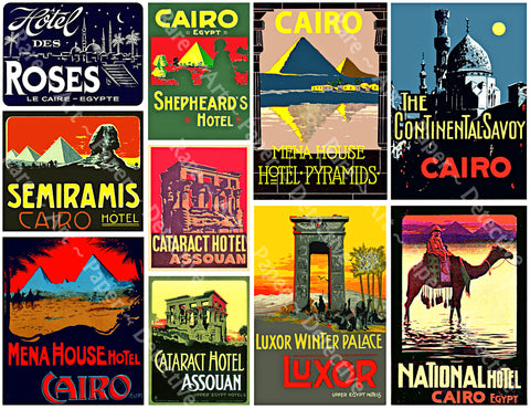 Luggage Label Sticker Sheet, 10 Authentic Travel Labels for Steam Trunks, Baggage & Suitcases, 8.5" x 11" Sheet, 422