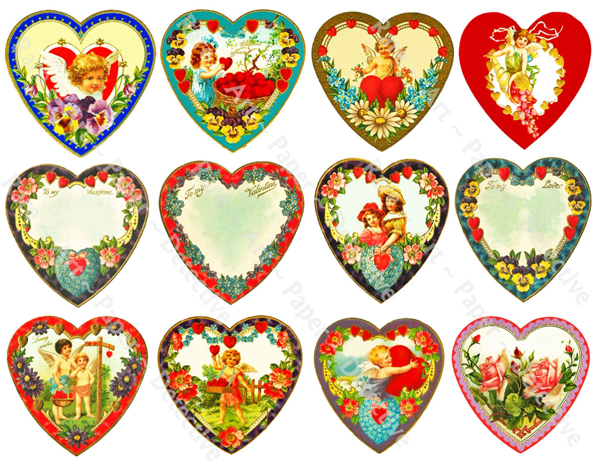 Vintage Valentine's Day Hearts, CUT & PEEL Sticker Sheet, Victorian Romantic Valentine Stickers Embellishments, 433