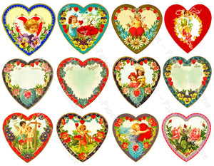 Vintage Valentine's Day Hearts, CUT & PEEL Sticker Sheet, Victorian Romantic Valentine Stickers Embellishments, 433