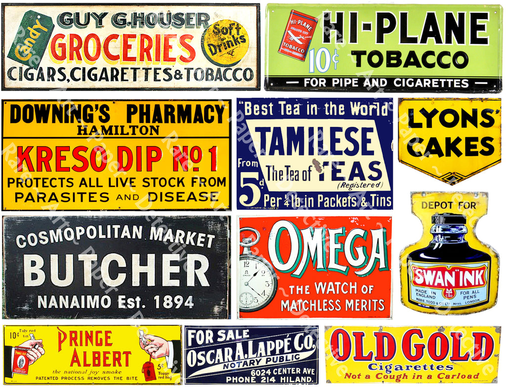 Advertising Sign Sticker SUPER SIZE SET of Vintage Advertising Sign Stickers for Model Train ...