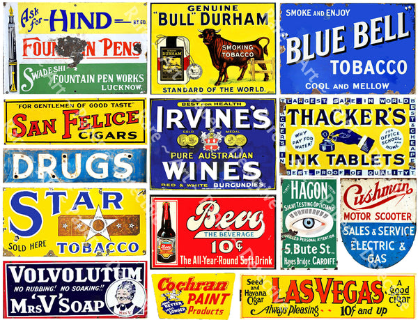 SUPER SIZE SET of Vintage Advertising Sign Stickers for Model Train & Dollhouse Miniatures, 47 Pcs. Set, 4 Sheets, 8.5" x 11" each, Pack 28