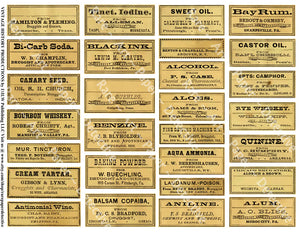 Apothecary Labels, Sticker Sheet, Vintage Druggist Pill Bottle Labels, General Store Pharmacy Art Paper, Antique Drug Store, 474