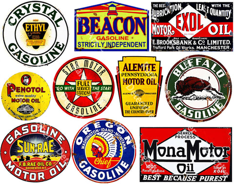 Oil Label Stickers, Garage Signs, Gas Sign Decals, Service Station Rusty Metal Sign Illustrations, 8.5" x 11" Sheet, #495